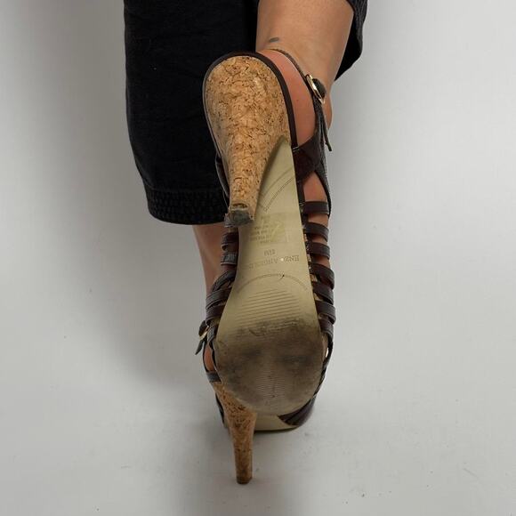 Enzo Angiolini Brown Strappy Leather Platform Heels- 8.5 - Picture 6 of 8
